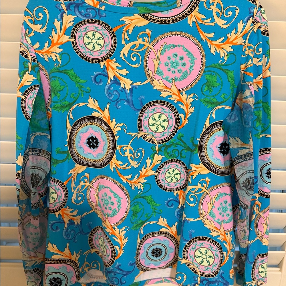 IBKUL Women's Blue and Pink Patterned Blouse